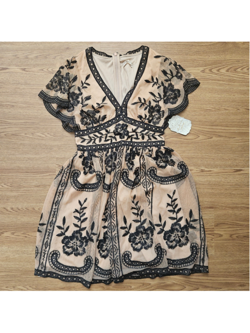 NWT Altar'd State Lace Feminine Romantic Black Nude Dress Womens Small Floral
